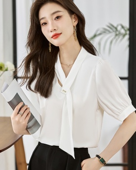 All-match collar Korean style shirt satin Casual tops