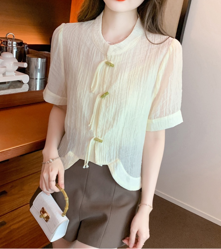 Summer short sleeve tops simple Chinese style shirt