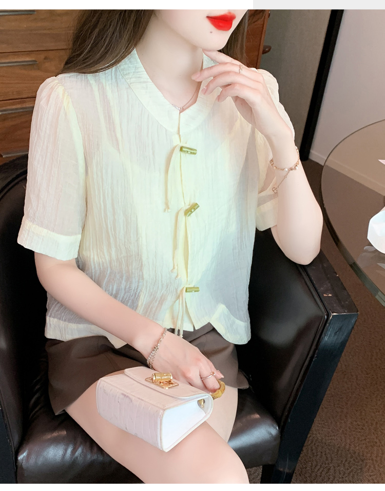 Summer short sleeve tops simple Chinese style shirt