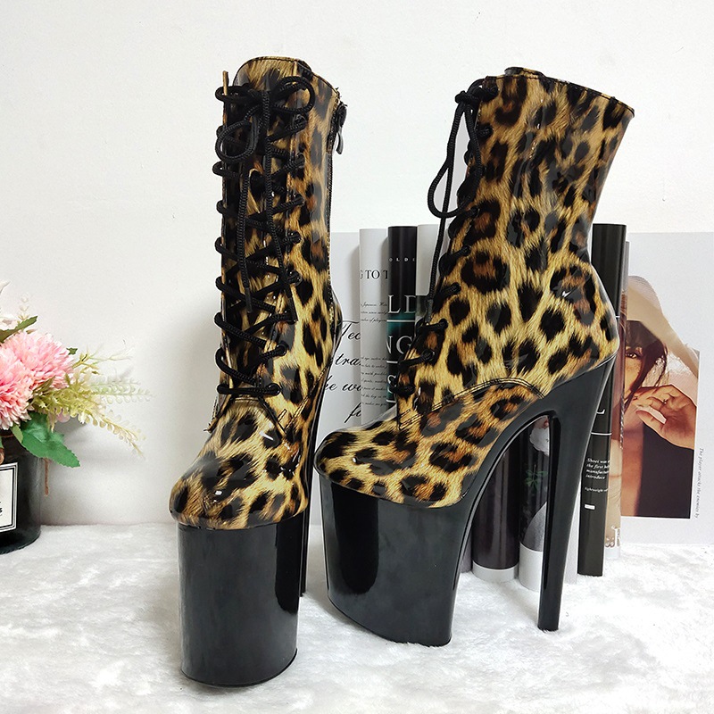 Pole dancing high-heeled short boots leopard platform