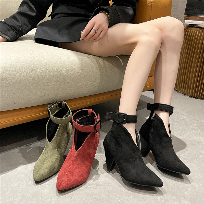 Pointed short boots middle-heel martin boots for women