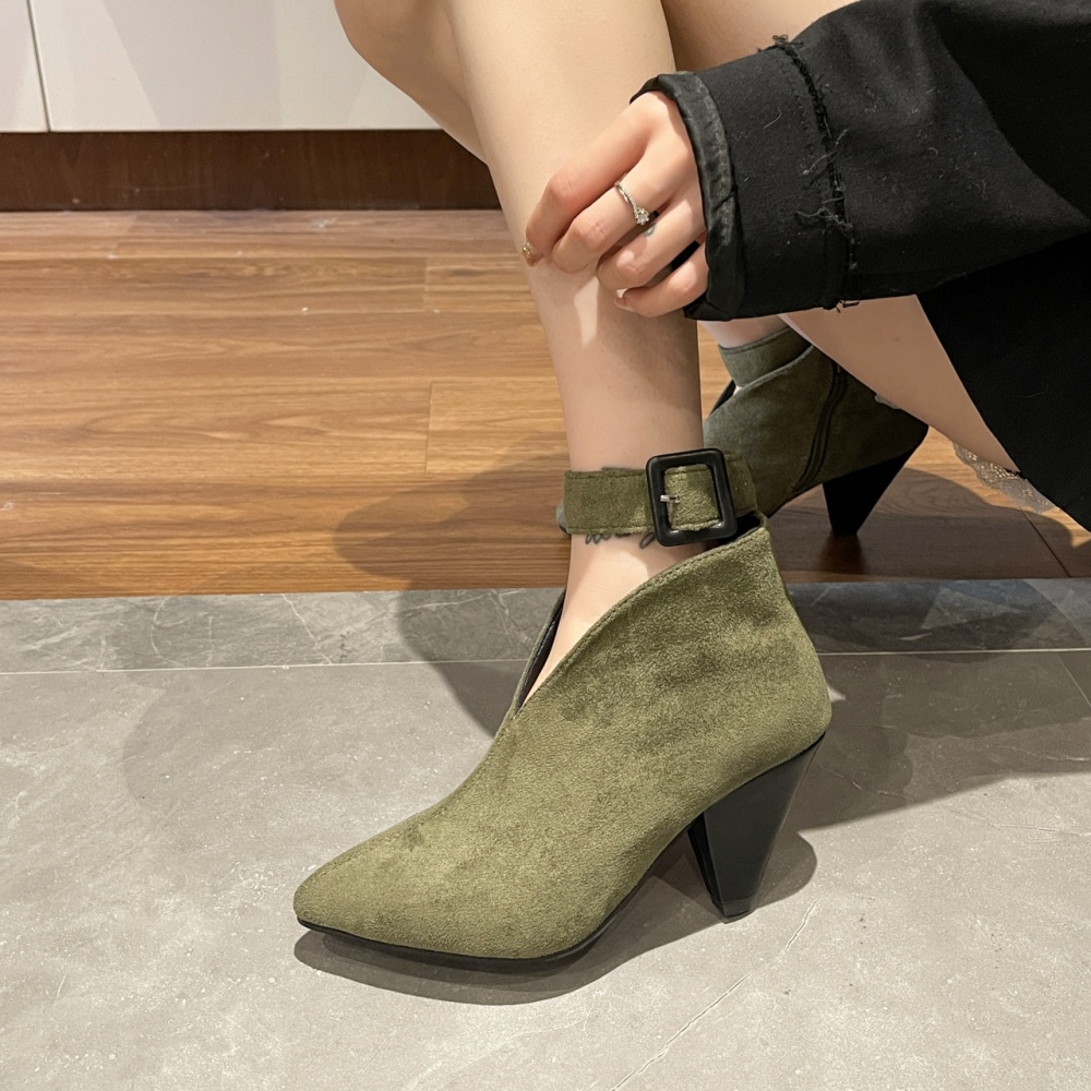 Pointed short boots middle-heel martin boots for women