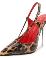 Pointed leopard fine-root high-heeled shoes