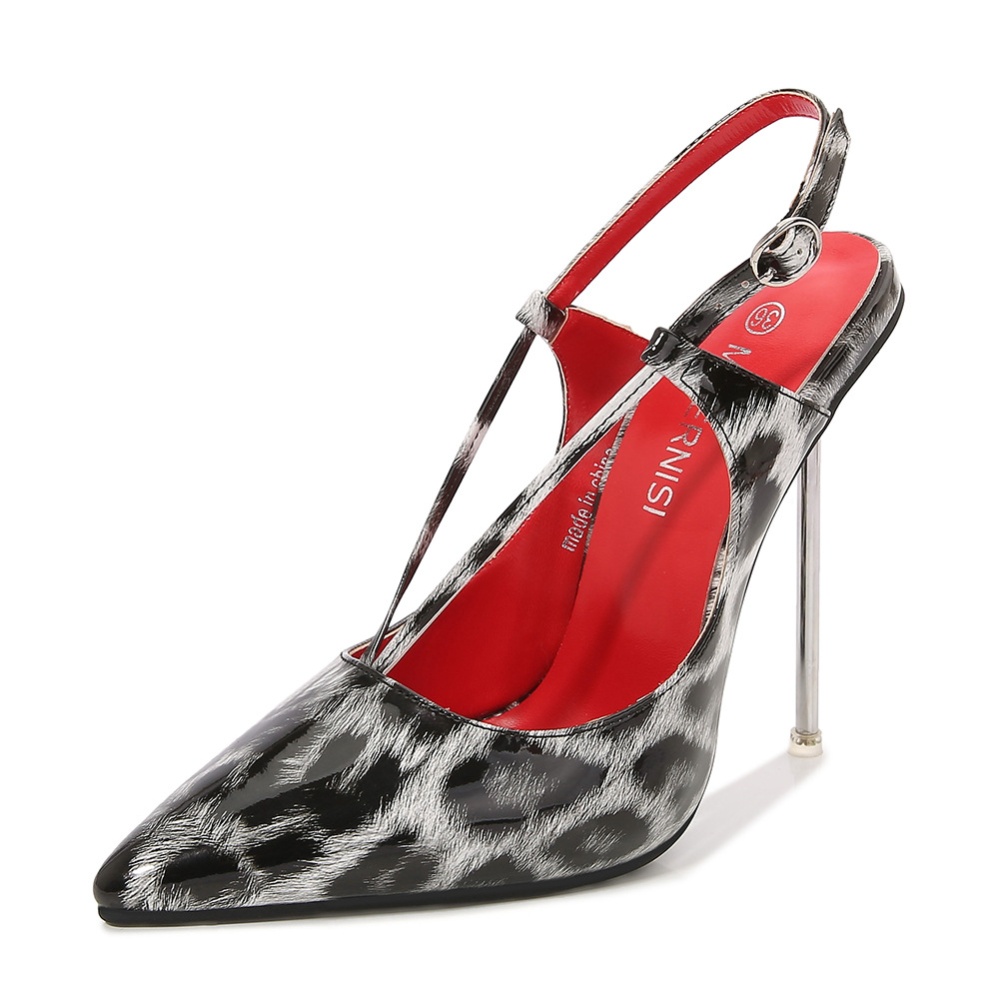 Pointed leopard fine-root high-heeled shoes