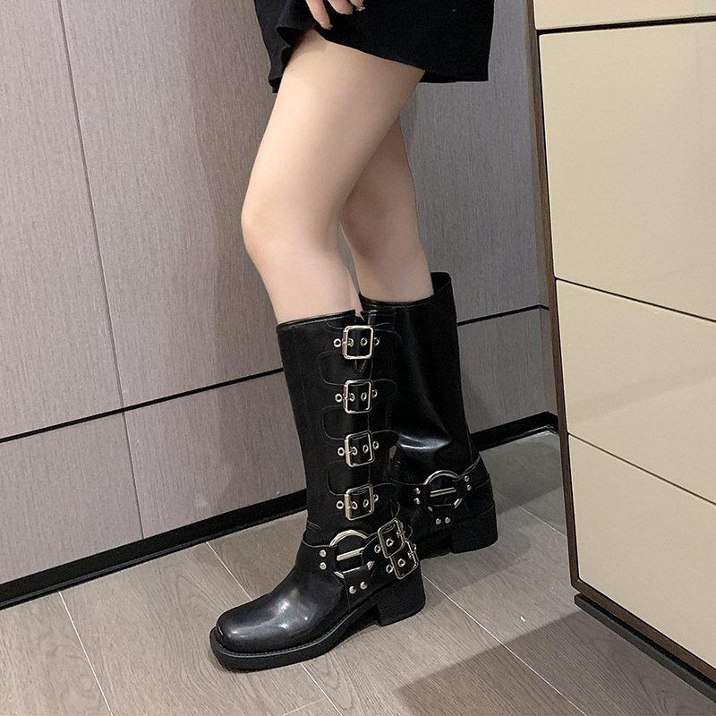 European style women's boots middle-heel thigh boots