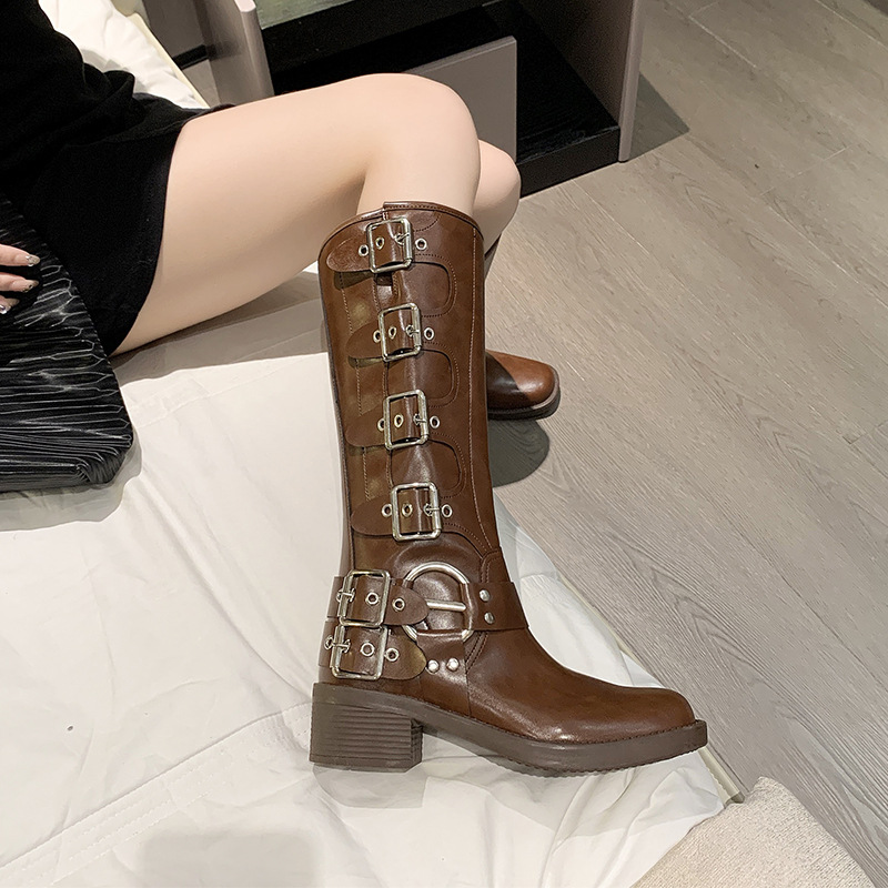 European style women's boots middle-heel thigh boots