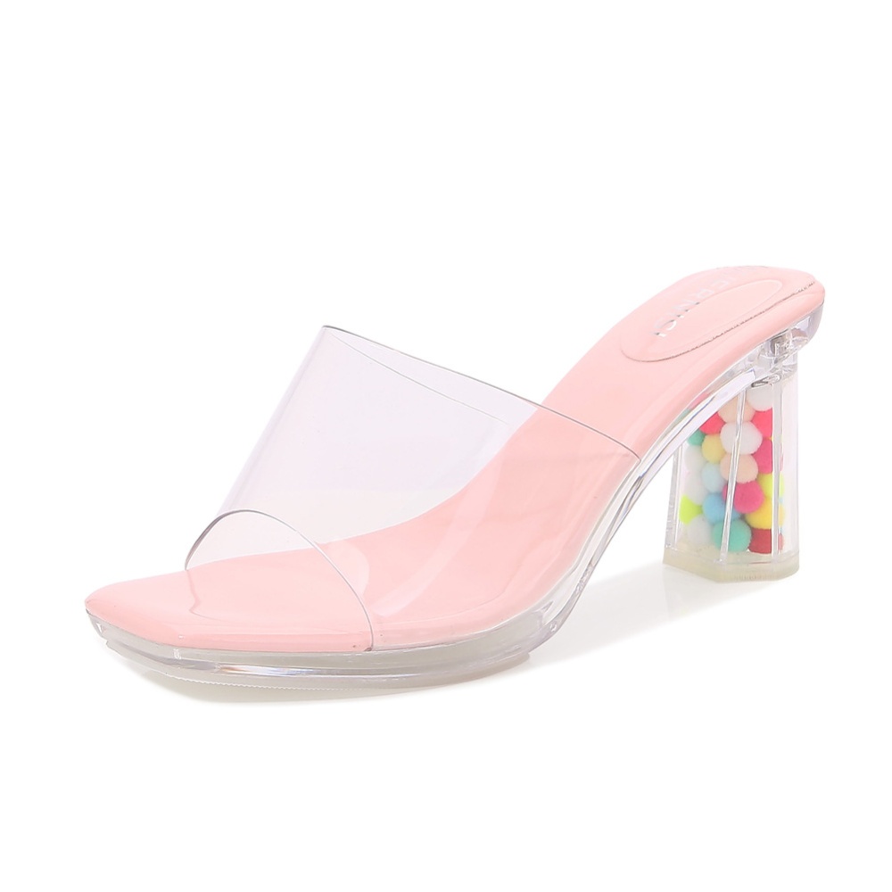 Transparent colors slippers lady high-heeled shoes