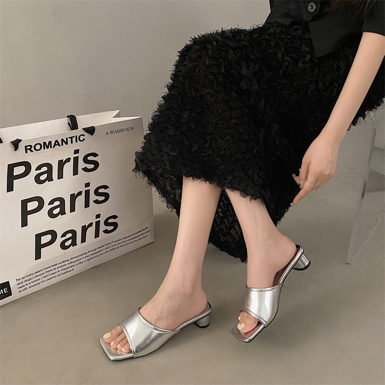 Summer square head fish mouth shoes fashion thick slippers