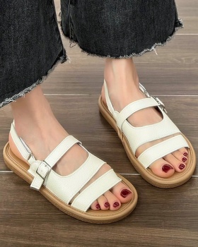 College style flat fish mouth velcro sandals for women