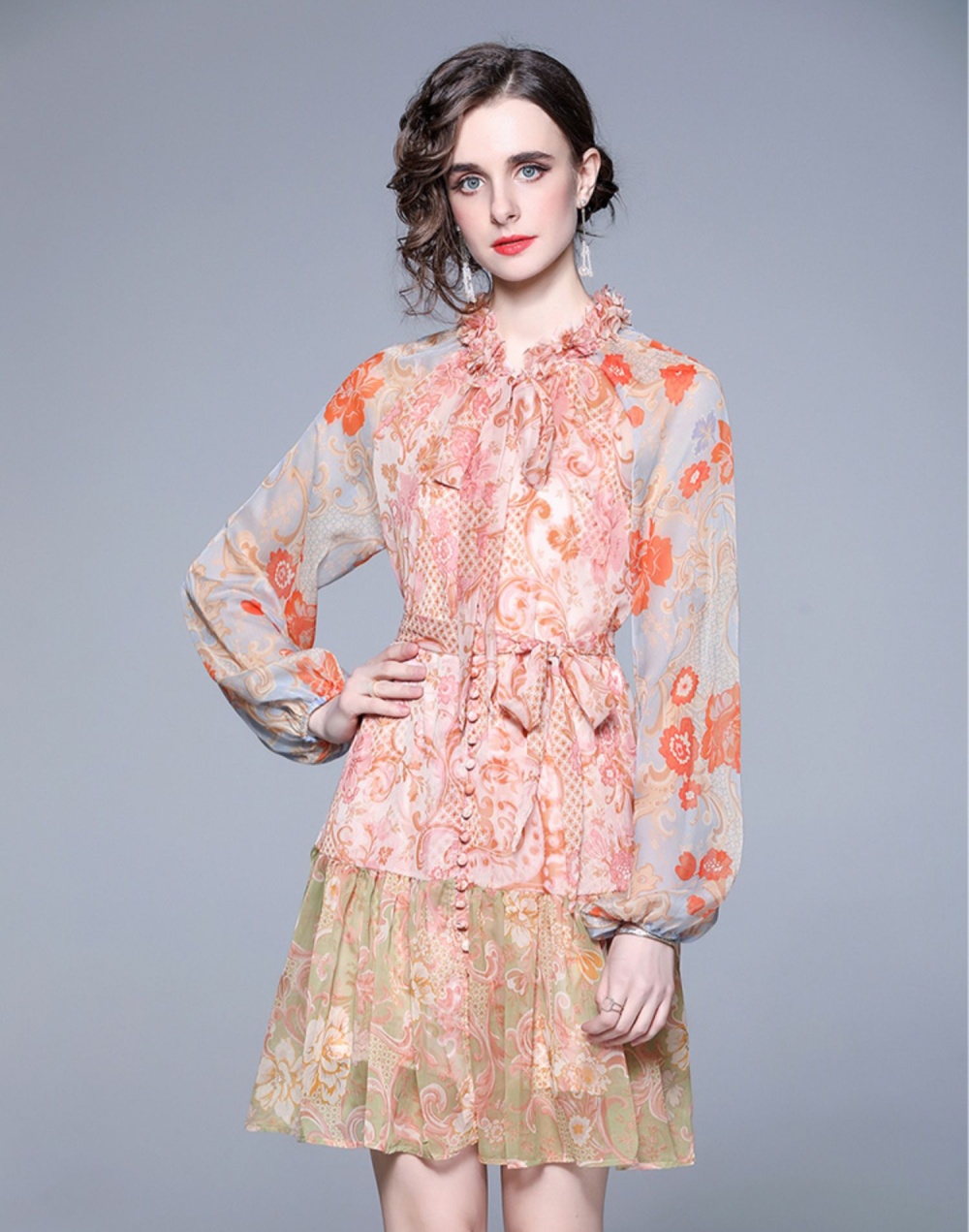 Sweet wood ear spring and summer slim chiffon dress