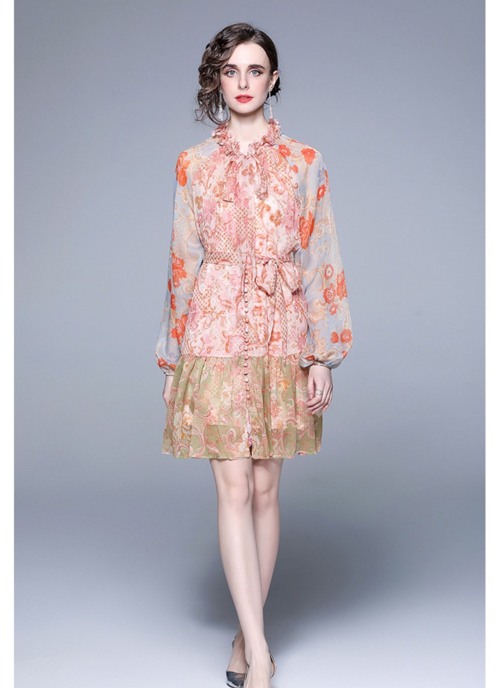 Sweet wood ear spring and summer slim chiffon dress