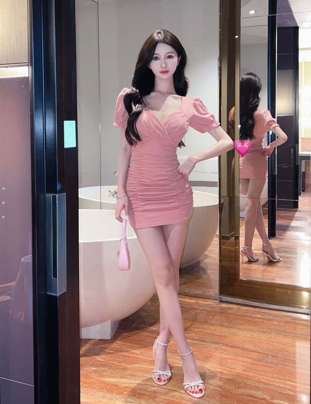 V-neck tight high elastic dress sexy package hip T-back