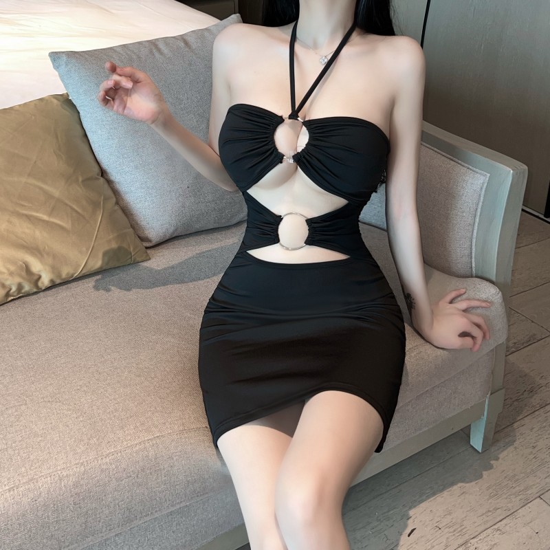 European style sexy sling wrapped chest dress for women