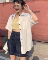 Retro Korean style pure shirt slim short sleeve tops