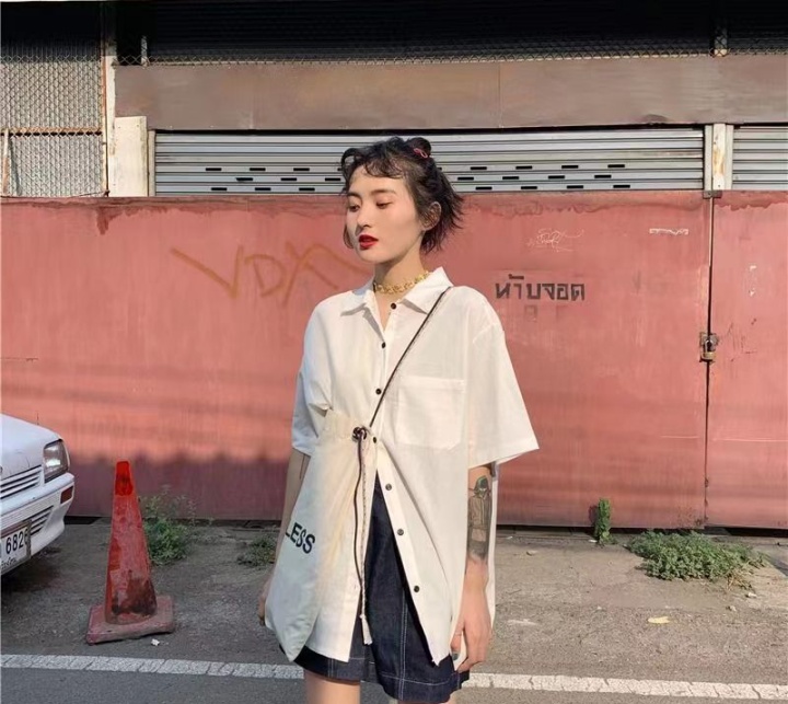 Retro Korean style pure shirt slim short sleeve tops