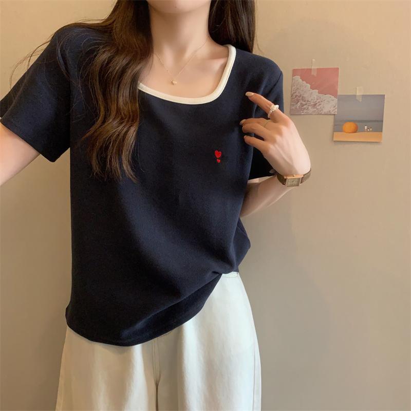 Slim large yard T-shirt summer square collar tops for women