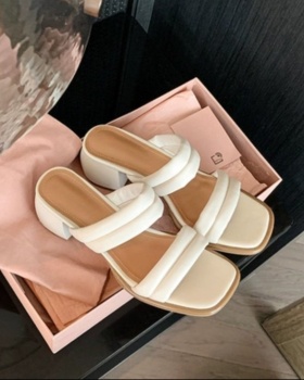 Fashion middle-heel summer square head slippers for women