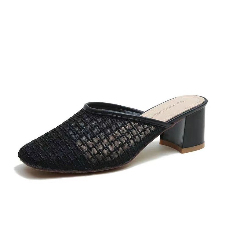 Summer middle-heel square head thick slippers