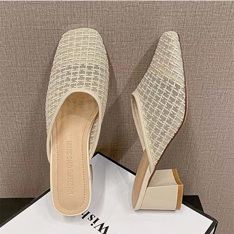 Summer middle-heel square head thick slippers
