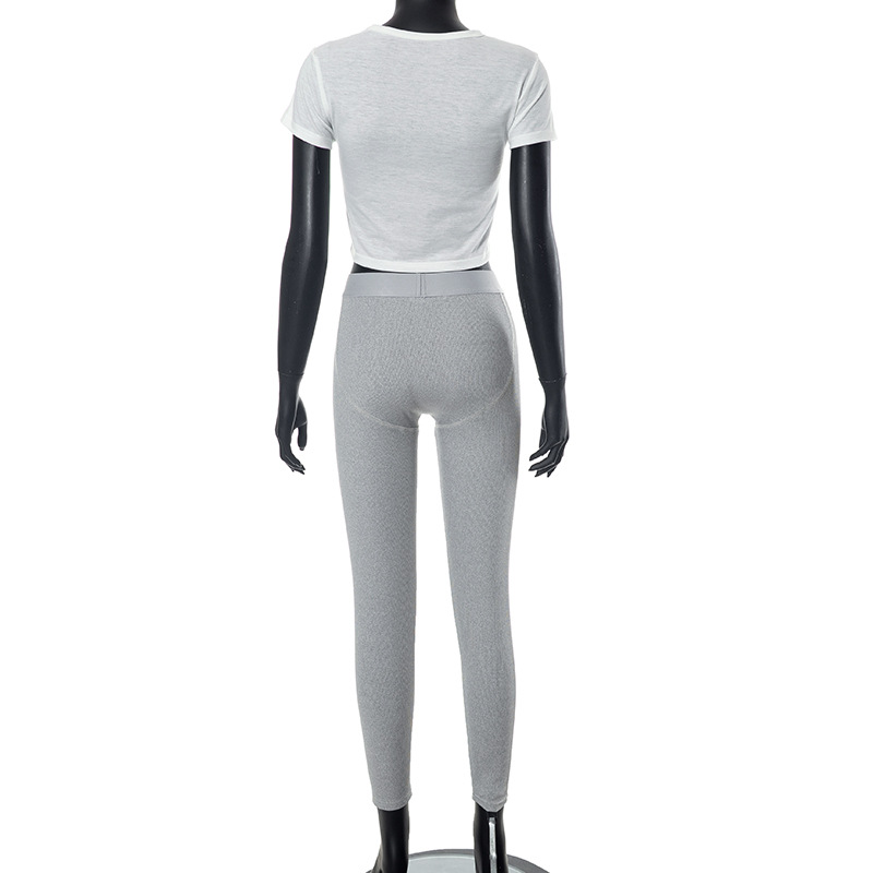 Fashion T-shirt navel casual pants 2pcs set for women