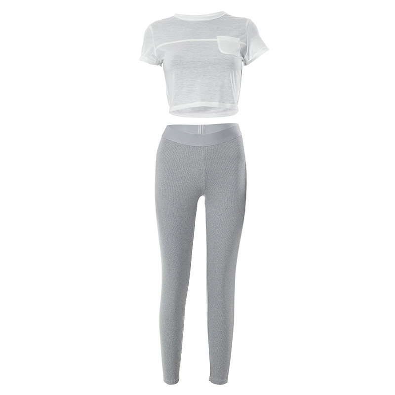 Fashion T-shirt navel casual pants 2pcs set for women