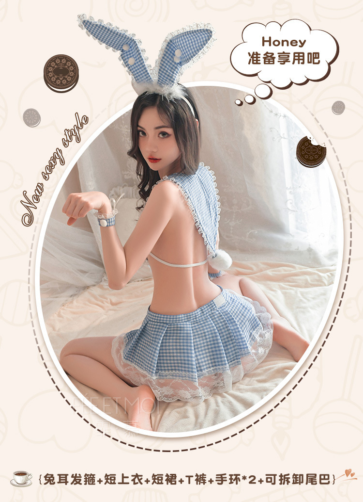 Plaid sexy V-neck bandage rabbit enticement maid Sexy underwear