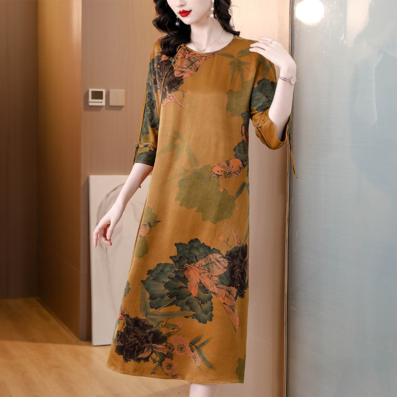 Long Chinese style loose real silk dress