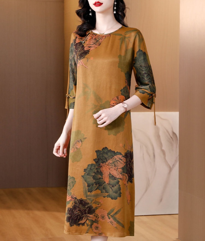 Long Chinese style loose real silk dress