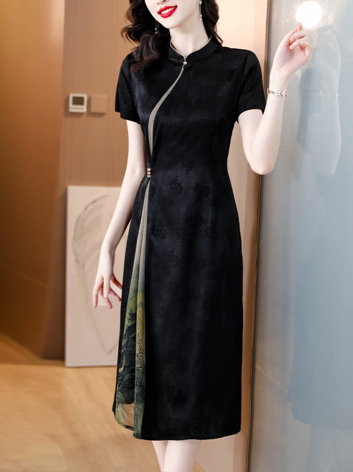 Retro real silk cheongsam slim large yard dress