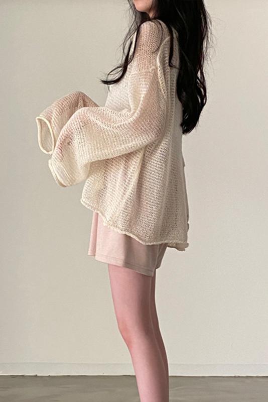 Korean style sunscreen thin tops knitted retro smock for women