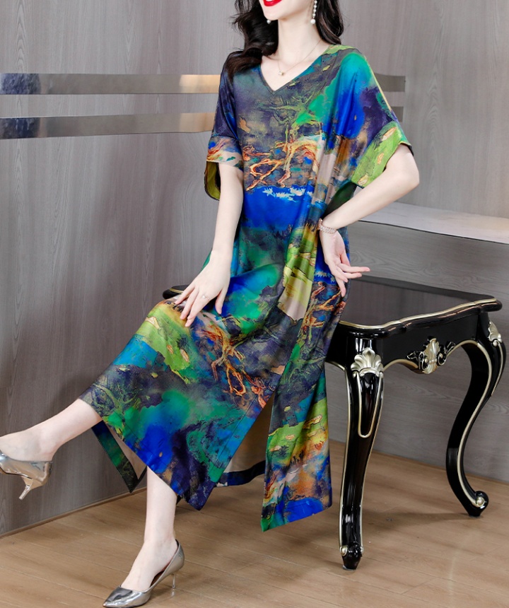 Real silk summer silk retro dress for women