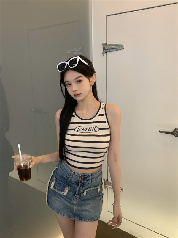 Slim summer sexy short stripe letters tops