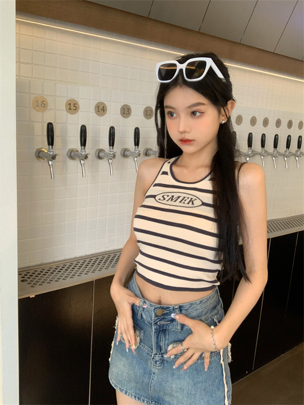 Slim summer sexy short stripe letters tops