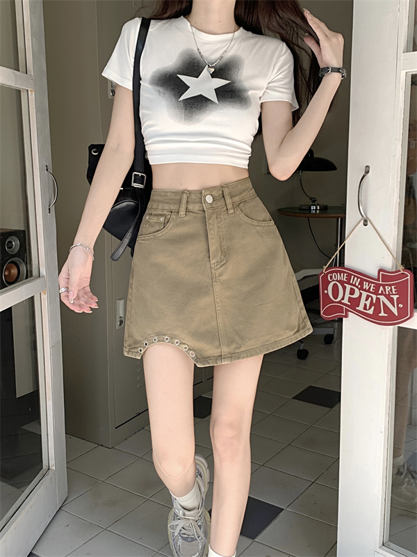 Denim summer short skirt unique high waist skirt