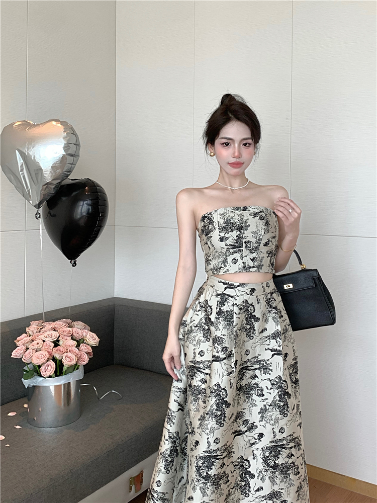 Sexy Chinese style skirt high waist tops 2pcs set