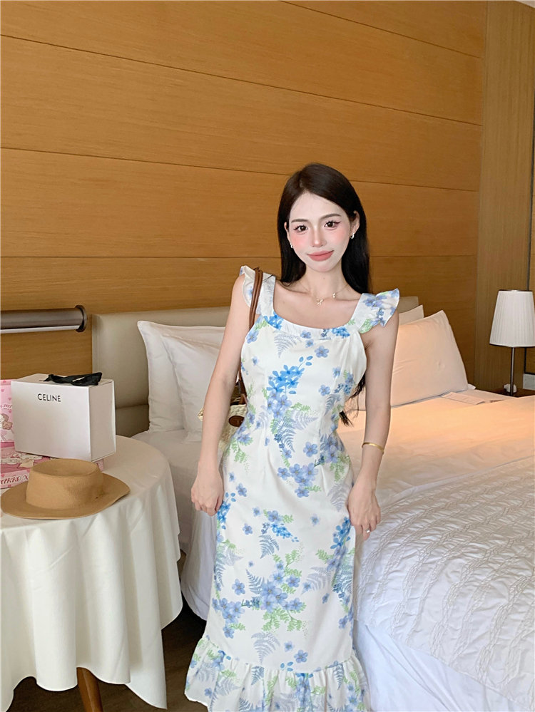 Boats sleeve France style summer vacation dress for women