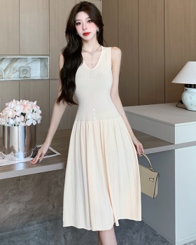 Knitted Western style vest pleated summer dress