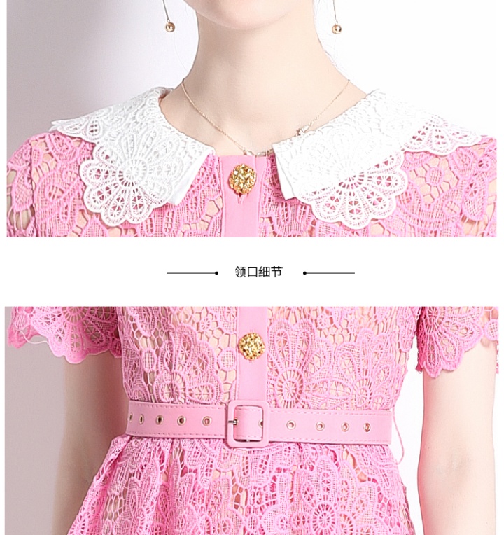 Slim lace collar embroidery pinched waist hollow dress