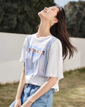 White unique summer tops printing short sleeve T-shirt