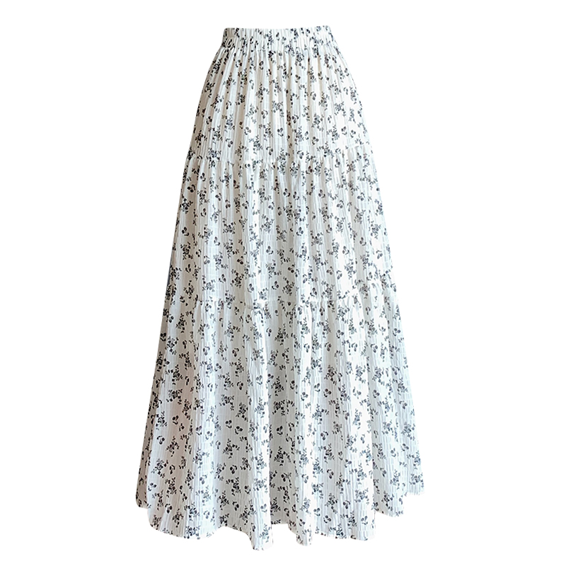 Floral temperament summer big skirt crimp skirt for women