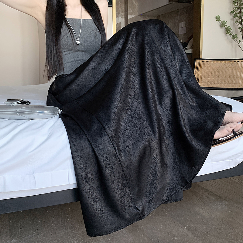 Drape summer retro long metal high waist skirt for women