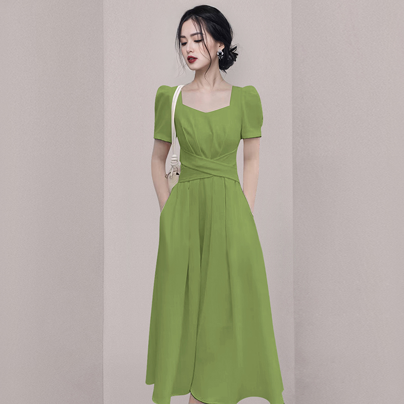 France style pinched waist summer slim long dress