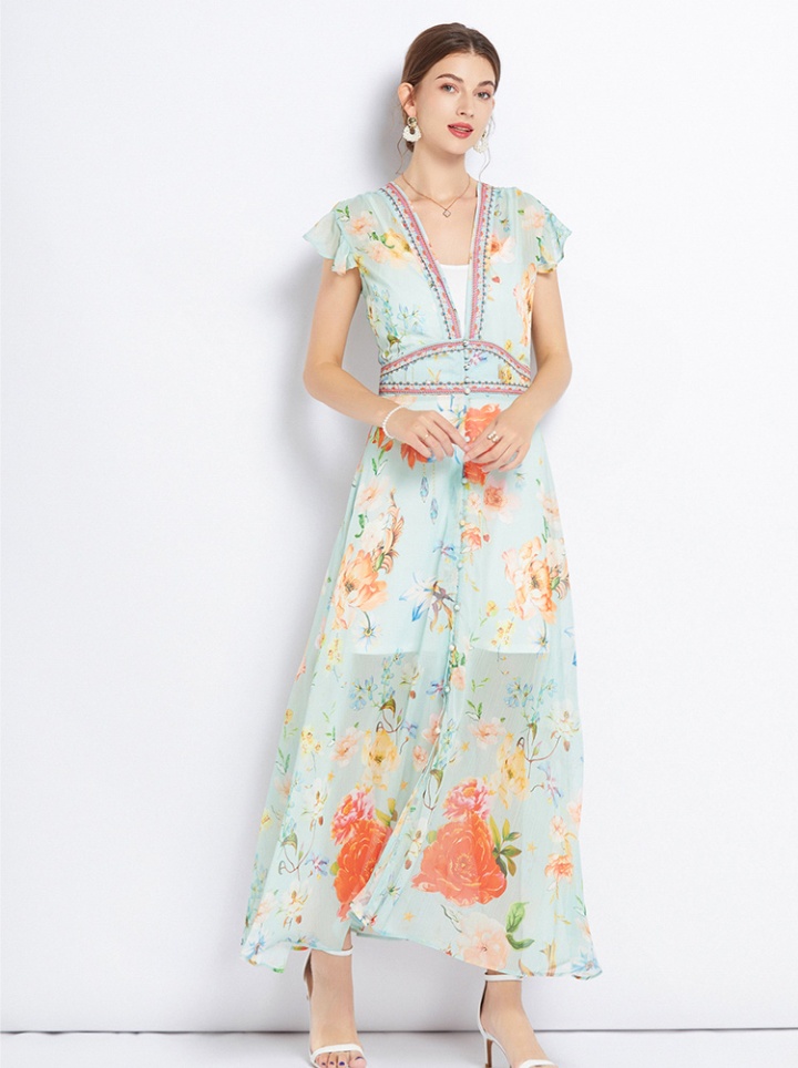 Sling light Chinese style long dress temperament summer dress