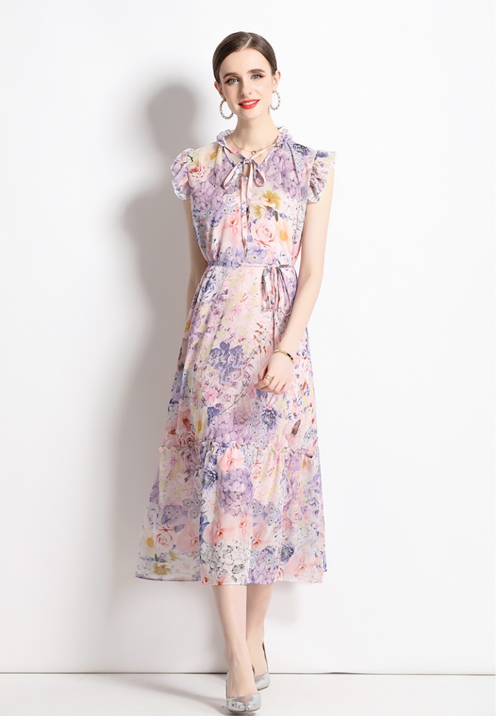 Beautiful lady summer chiffon floral temperament sling dress