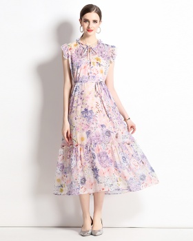 Beautiful lady summer chiffon floral temperament sling dress