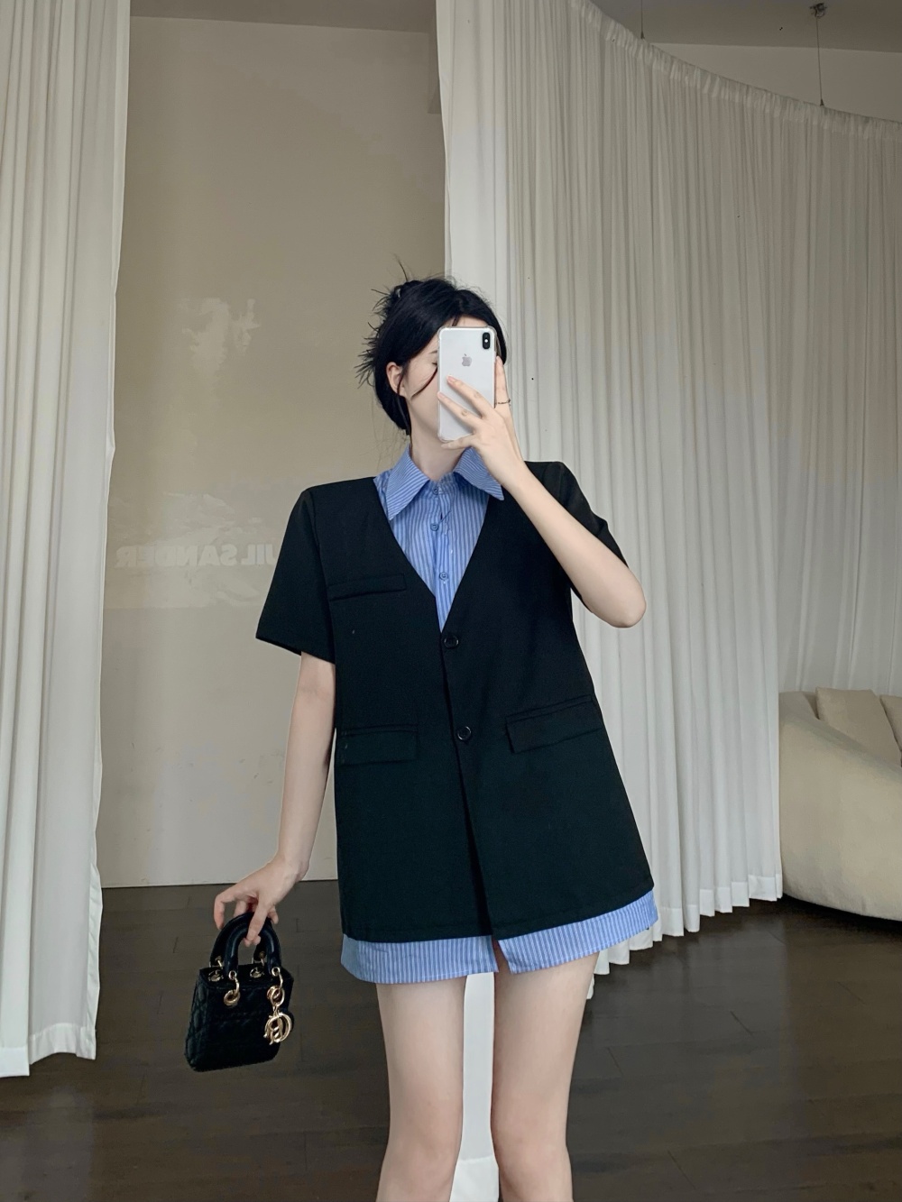 Loose Korean style shirt summer Pseudo-two business suit