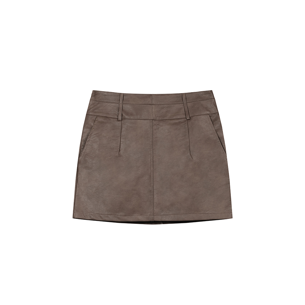 Retro brown skirt summer spicegirl leather skirt for women