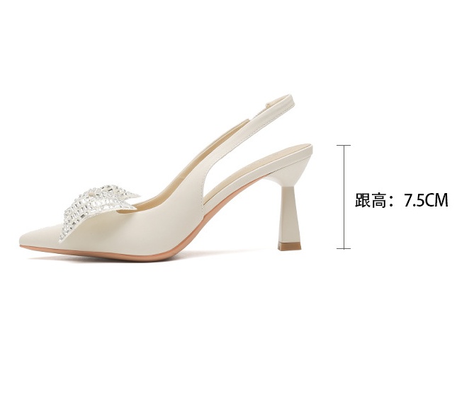 Bow pointed sandals fine-root sheepskin high-heeled shoes