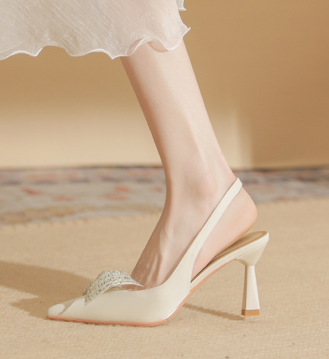 Bow pointed sandals fine-root sheepskin high-heeled shoes
