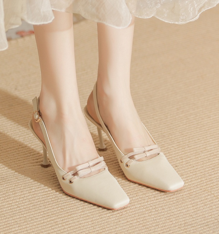 Sheepskin high-heeled shoes fine-root sandals for women